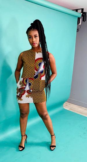 Ankara Square Play Dress - AFROSWAGG5
