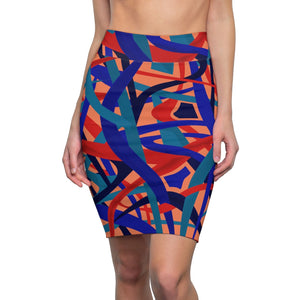 Stella Abstract Pencil Skirt (Orange) - AFROSWAGG5